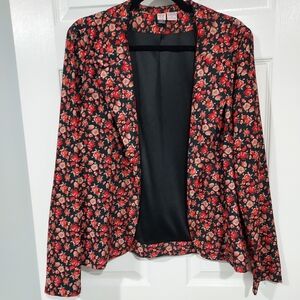 Love On A Hanger Black, Red & Pink Floral Open Front Blazer in Size XL